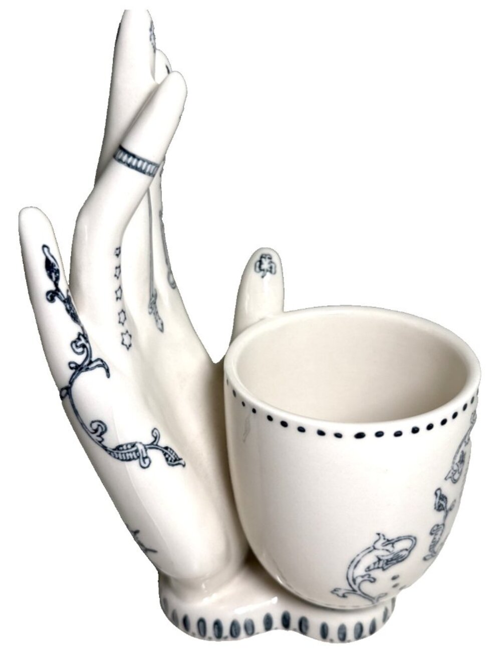 Anthropologie Lavinia Blue Ivory Ceramic Hand Pencil Cup 7" SOLD OUT - Picture 4 of 13